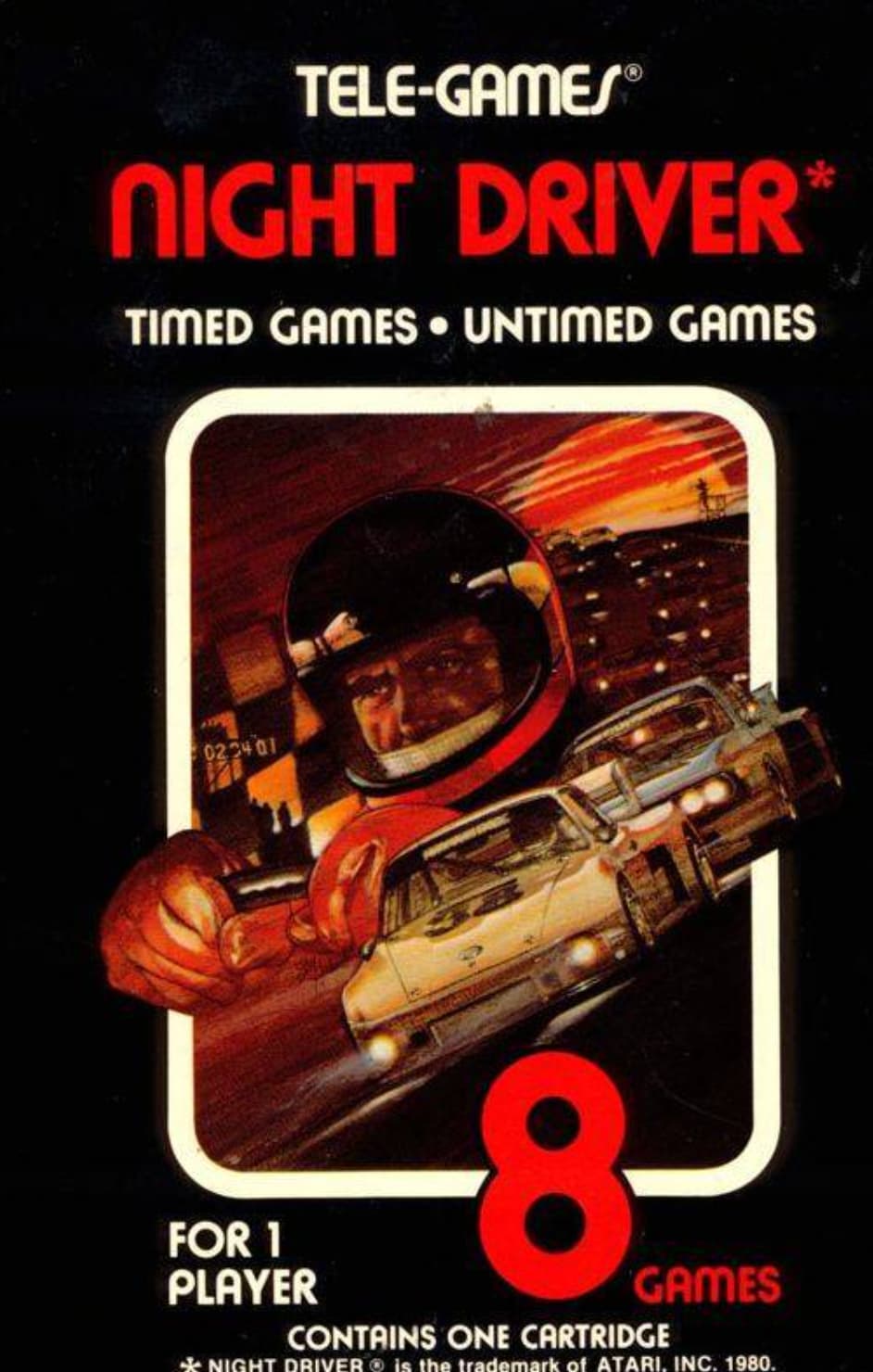 atari cartridge art night driver - TeleGames Night Driver Timed Games Untimed Games 022401 For 1 Player 8 Games Contains One Cartridge Night Driver is the trademark of Atari. Inc. 1980.